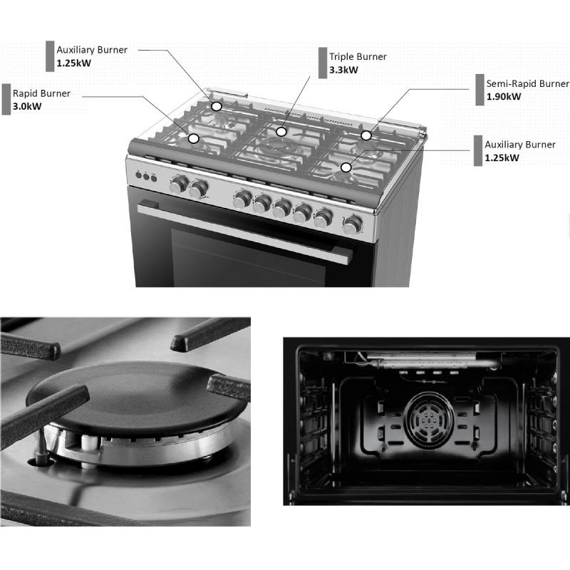 شارب طباخ 90×60 سم، 5 شعلات، ستانلس ستيل - فضي